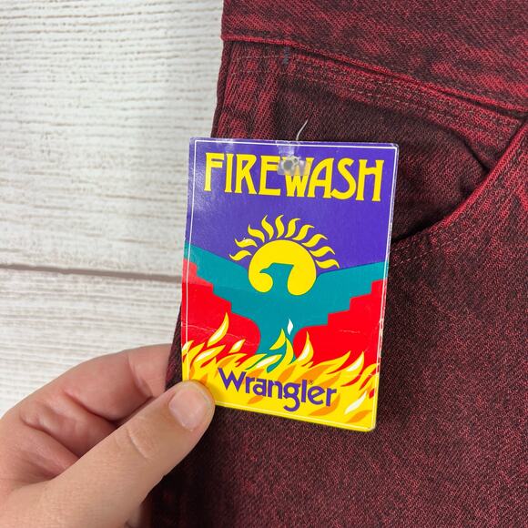 Vintage Wrangler Men's Firewash 90's Burgundy Red Slim Fit Jeans Size 29x32 - Picture 5 of 10